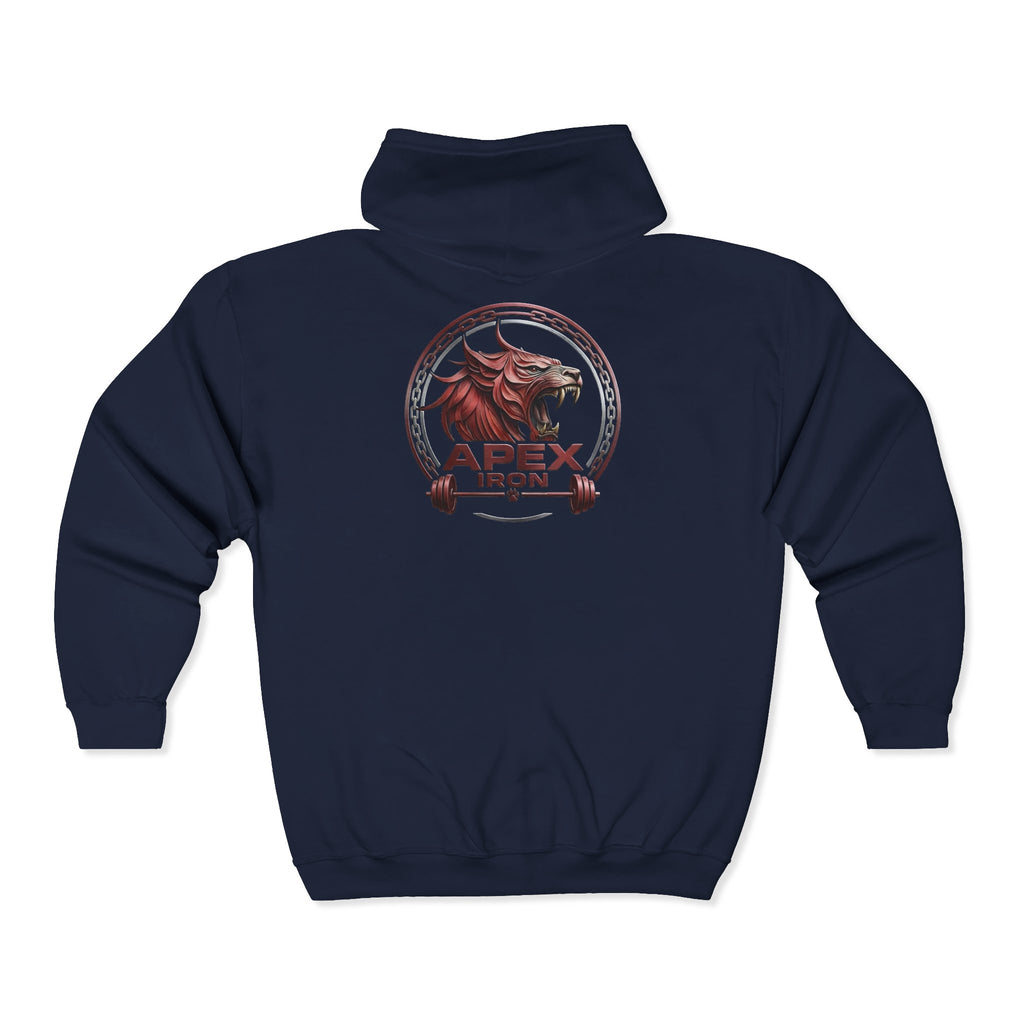 Apex Iron Gym Zip Hoodie — Bull Logo Weightlifting Full-Zip Sweatshirt