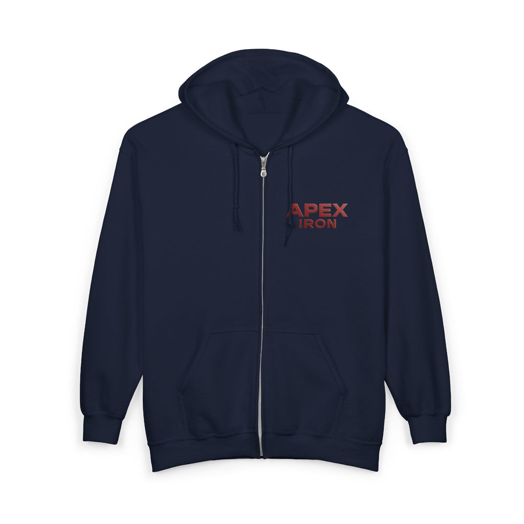 Apex Iron Gym Zip Hoodie — Bull Logo Weightlifting Full-Zip Sweatshirt