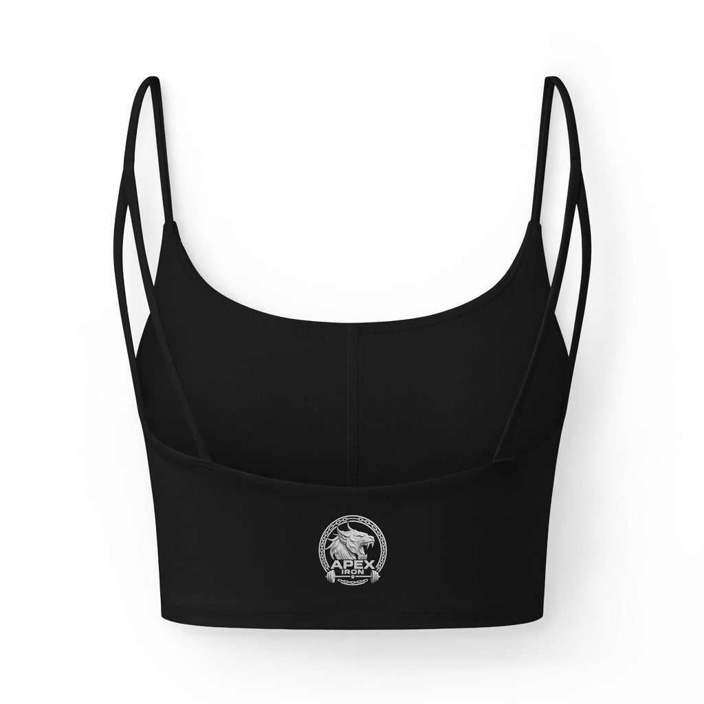Women's Luxe Bra — Minimal Black Crop Bra with Small Angel Logo