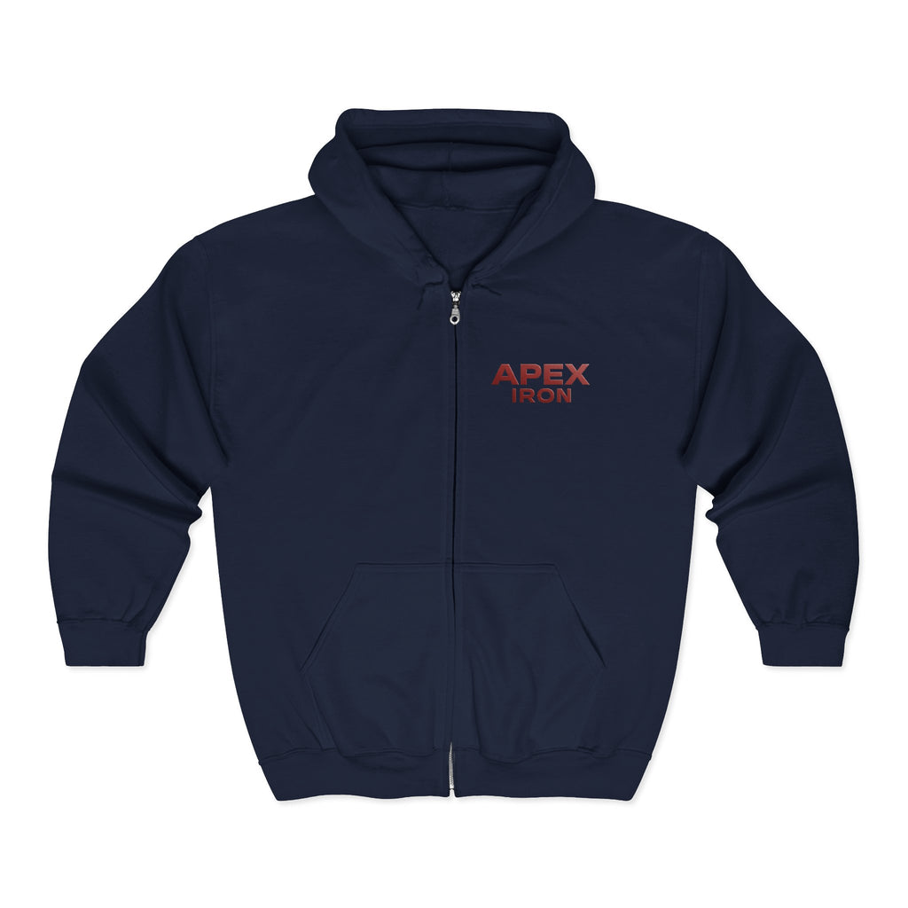 Apex Iron Gym Zip Hoodie — Bull Logo Weightlifting Full-Zip Sweatshirt